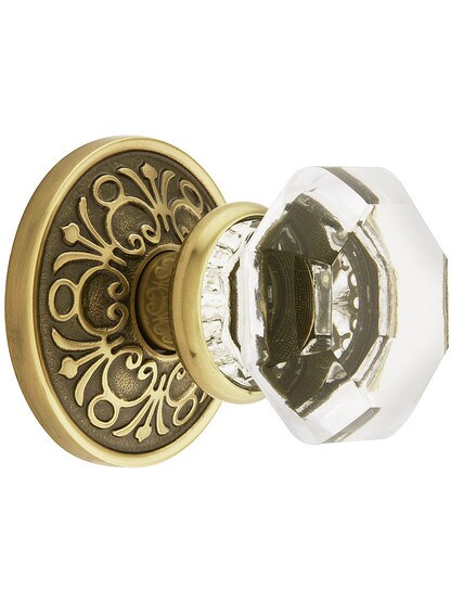 Lancaster Door Set With Old Town Crystal Knobs in Antique Brass.